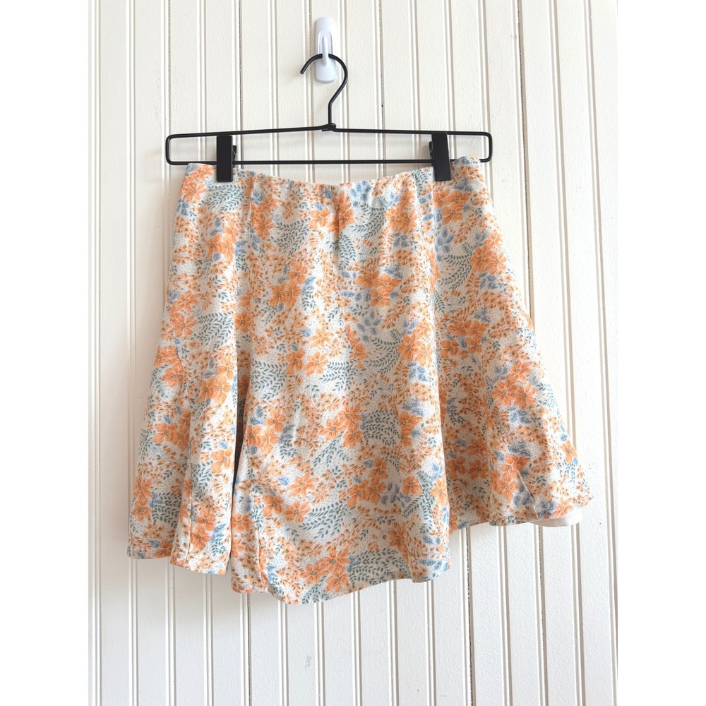 American Eagle Floral Mini Skirt Orange Blue A-Line Lined Viscose Size Medium